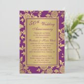 Invitation Roses dorées sur 50e anniversaire violet (Debout devant)