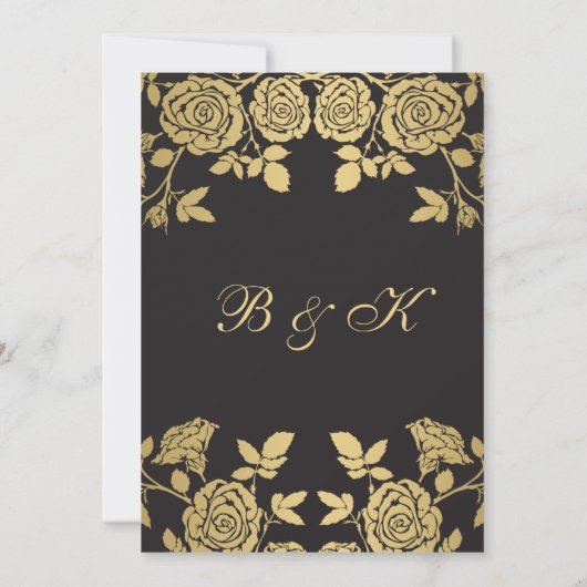 Invitation Roses dorées sur fond noir 60e anniversaire (Dos)