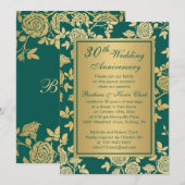 Invitation Roses dorées sur fond vert 30e anniversaire (Devant / Derrière)