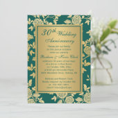 Invitation Roses dorées sur fond vert 30ème Anniversaire (Debout devant)