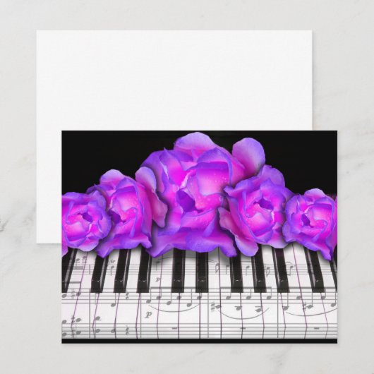 Invitation Roses du clavier de pianoInvitation et notes music (Devant / Derrière)