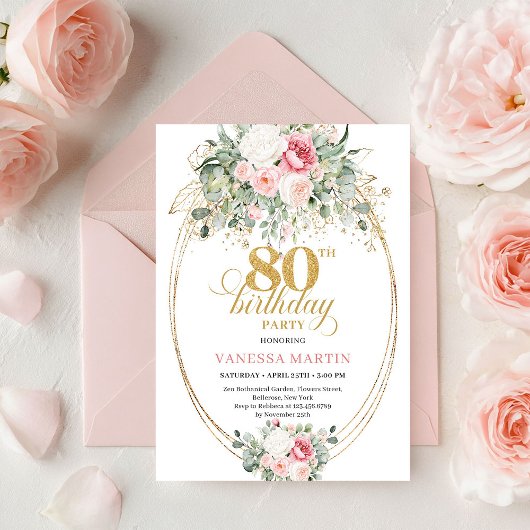 Invitation Roses Écarlates Classiques de 80e Anniversaire ave