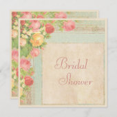 Invitation Roses élégants de cru de Fête de la mariée (Devant / Derrière)