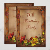 Invitation Roses élégants et papillons 70e anniversaire (Devant / Derrière)