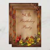 Invitation Roses élégants et papillons 80e anniversaire (Devant / Derrière)