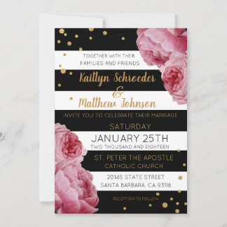 Invitation Roses en bande et points de Parties scintillant Ma