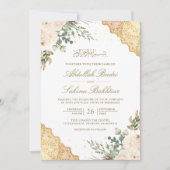 Invitation Roses en crème douce dentelle dorée code QR mariag (Devant)