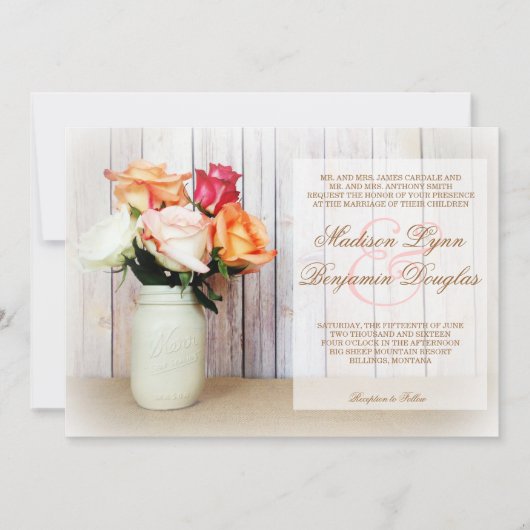 Invitation Roses en Mason Jar Rustic Mariages campagnards Inv (Devant)