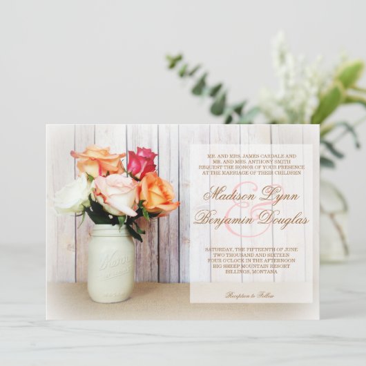 Invitation Roses en Mason Jar Rustic Mariages campagnards Inv (Debout devant)