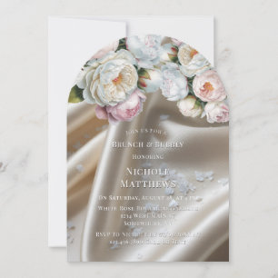 Invitation Roses en satin blanc et brunch aux pivoines et aux