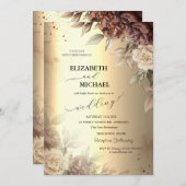 Invitation Roses en terre cuite Élégant Mariage de script or (Devant / Derrière)