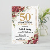 Invitation Roses encadrées Deep Red & Gold pour 50e anniversa (Debout devant)