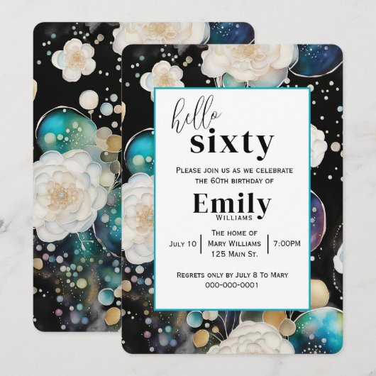 Invitation Roses et bulles Abstraite 60e fête d'anniversaire (Devant / Derrière)