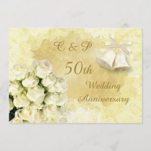 Invitation Roses et cloches blanches 50e anniversaire du Mari