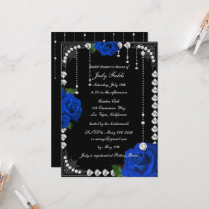 Invitation Roses Et Diamants Bleus Romantiques Fête des marié