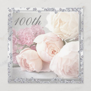Invitation Roses et diamants romantiques 100e anniversaire