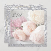 Invitation Roses et diamants romantiques 21e anniversaire (Devant / Derrière)