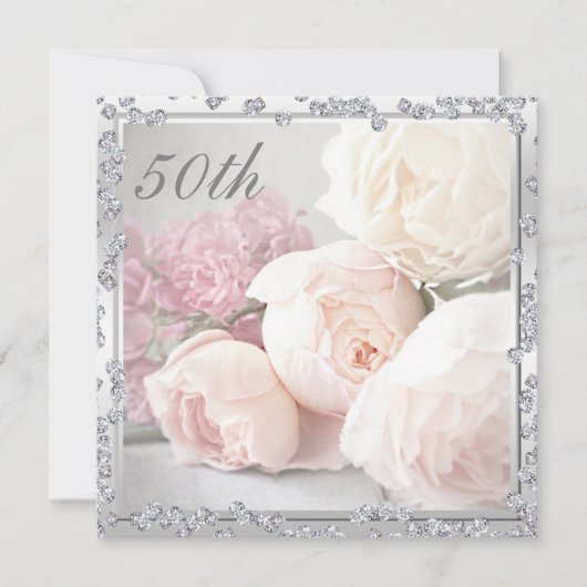 Invitation Roses et diamants romantiques 50e anniversaire (Devant)
