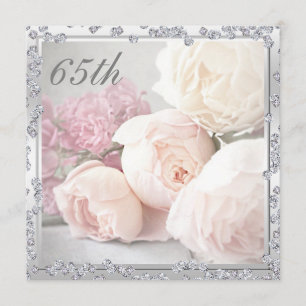 Invitation Roses et diamants romantiques 65e anniversaire