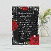 Invitation Roses Et Diamants Rouges Romantiques (Debout devant)