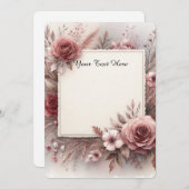 Invitation Roses et feuilles dans des tons atténués (Devant / Derrière)