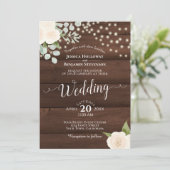 Invitation Roses et lumières blanches rustiques sur Mariage e (Debout devant)