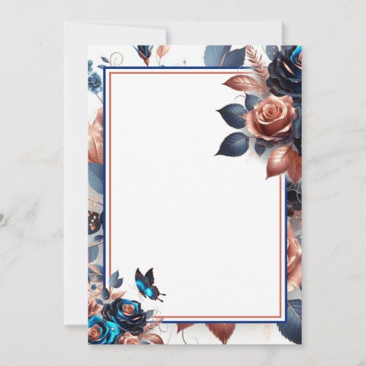 Invitation Roses et Mariage blanc papillon (Devant)