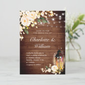 Invitation Roses et mariage d'aquarelle en bois et bleu (Debout devant)