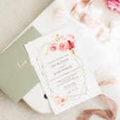 Invitation Roses et Pampas Grass Gold Frame Mariage