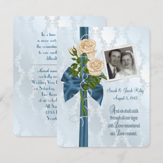 Invitation roses et perles avec personnaliser photo (Devant / Derrière)