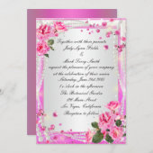 Invitation Roses Et Perles Roses Rose (Devant / Derrière)