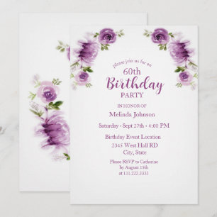 Invitation Roses et Pivoines Aquarelle Fuchsia 60ème Annivers