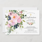 Invitation Roses et pivoines bleus Confirmation florale (Devant)