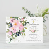 Invitation Roses et pivoines bleus Confirmation florale (Debout devant)