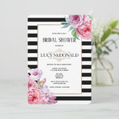 Invitation roses et rayures de douche nuptiale (Debout devant)