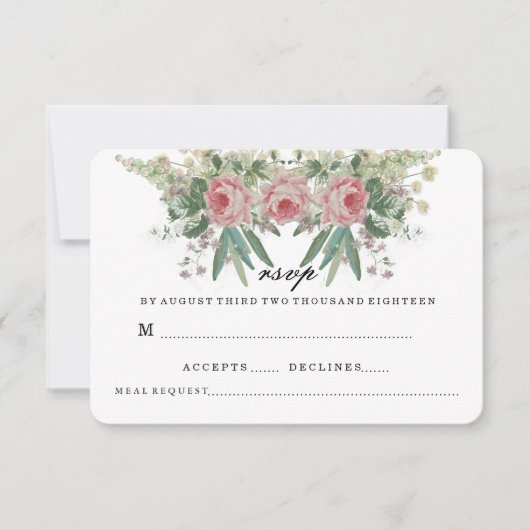 Invitation Roses ET VERTS MARIAGE RSVP (Devant)