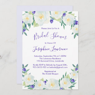 Invitation Roses et Violets blancs Fête des mariées aquarelle
