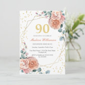 Invitation Roses & Eucalyptus Floral 90e Anniversaire Fête In (Debout devant)