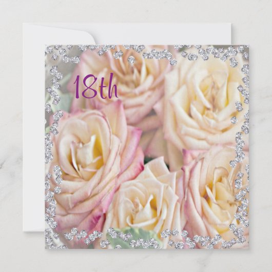 Invitation Roses Exquises & Diamants 18e Anniversaire (Devant)