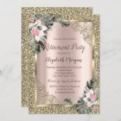 Invitation Roses Feuille Palm, Retraite Rose Or (Devant / Derrière)