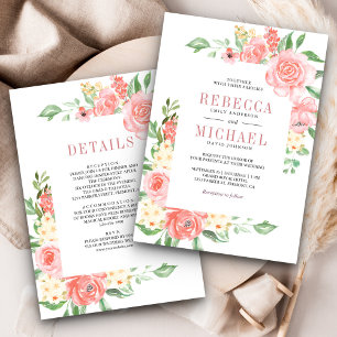 Invitation Roses Fleuries de Couleur Rose Gênant Tout en Une