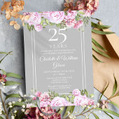 Invitation Roses Fleuris 25e Anniversaire de Mariage Argent