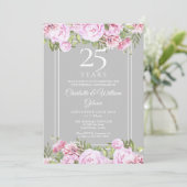 Invitation Roses Fleuris 25e Anniversaire de Mariage Argent (Debout devant)