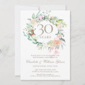 Invitation Roses Fleuris 30e Anniversaire de Mariage Photo de (Devant)