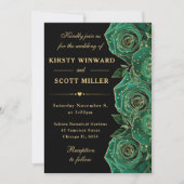 Invitation Roses Fleuris de Mariage Vert et Or (Devant)