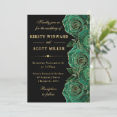 Invitation Roses Fleuris de Mariage Vert et Or (Debout devant)