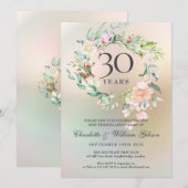 Invitation Roses Fleuris Perle Anniversaire de Mariage 30 Ans (Devant / Derrière)