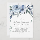 Invitation Roses Fleurs Bleu Poussiéreux Mariage Bohème (Devant)