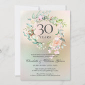 Invitation Roses Fleurs de 30e Anniversaire de Mariage Perle  (Devant)