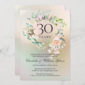 Invitation Roses Fleurs de 30e Anniversaire de Mariage Perle  (Devant / Derrière)